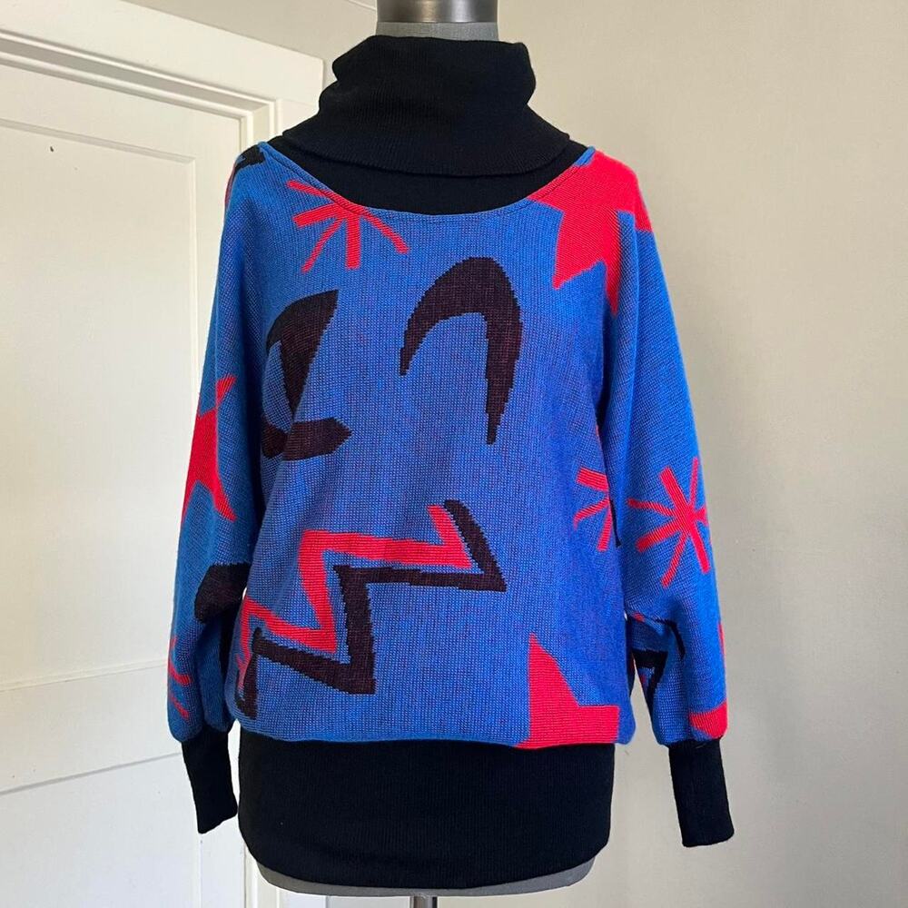 80s abstract patterned turtleneck